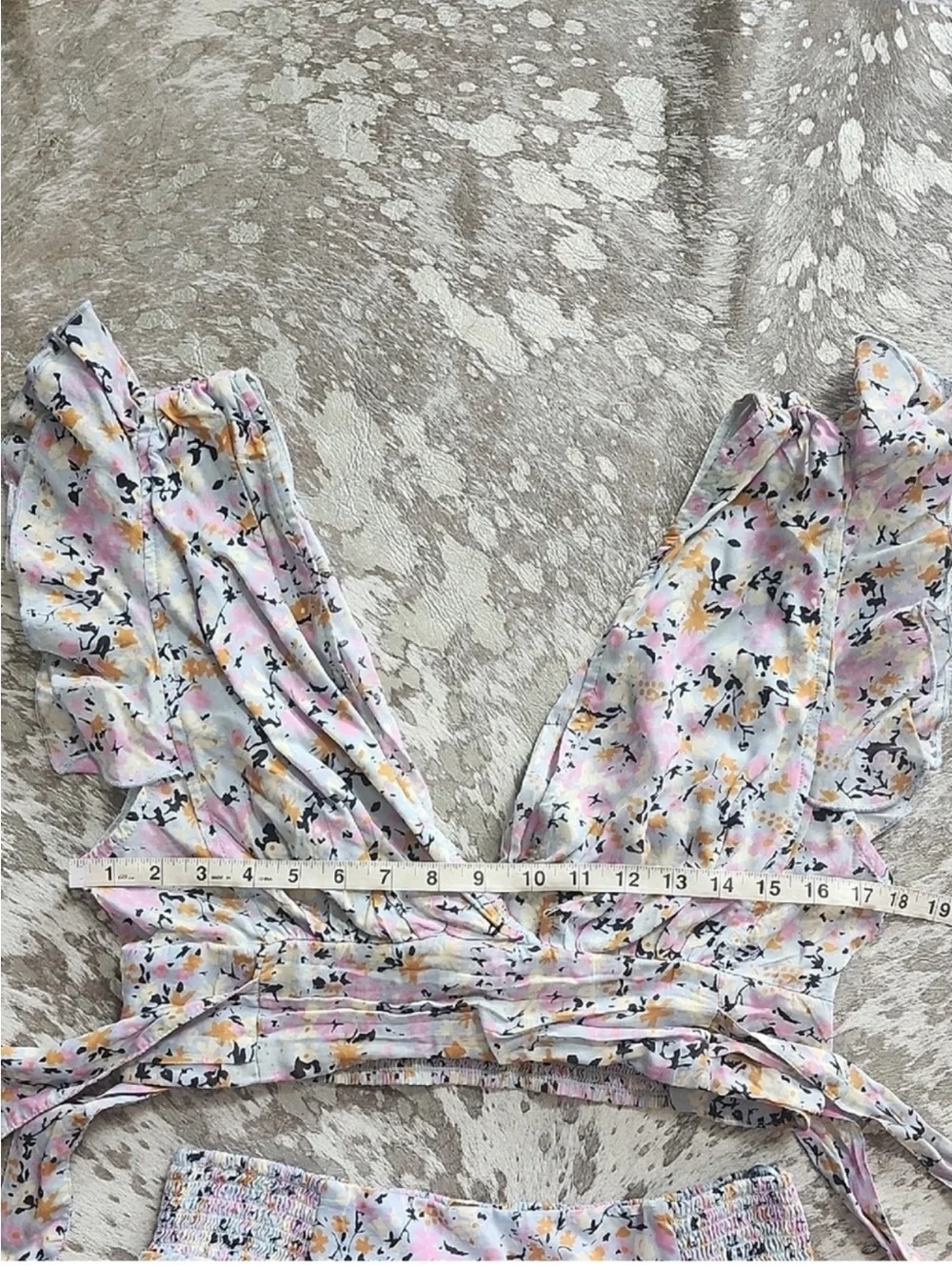 🌸 Free People For Anthropologie Floral Tie-Shoulder v neck Top Large 10 12